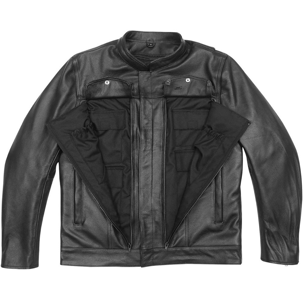 NWOT Men's Black Conceal Carry Leather Motorcycle Jacket - Picture 4 of 16
